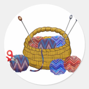 Adesivo Redondo Artesanato do  de malha de Agulhas de tricô em ces