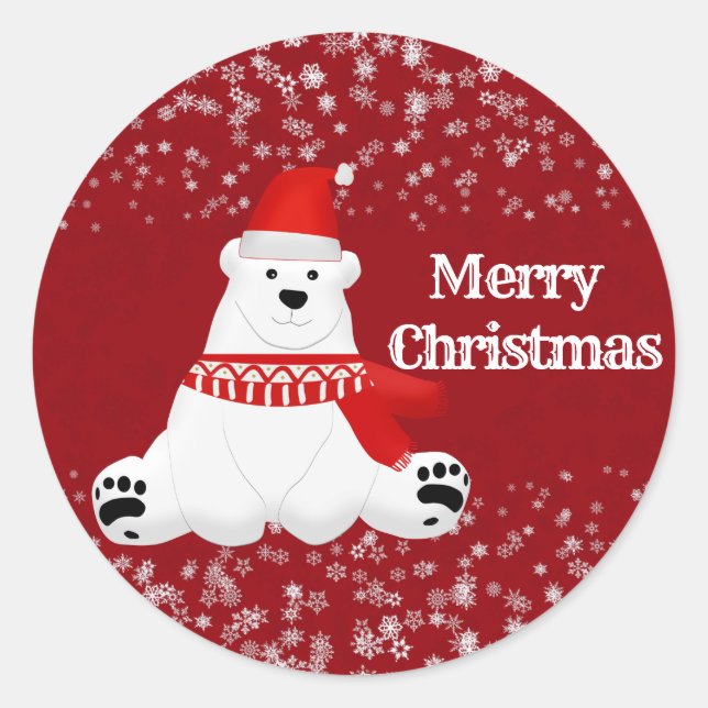 Adesivo Redondo Artesanatos de flocos de neve do Urso Polar de inv (Frente)