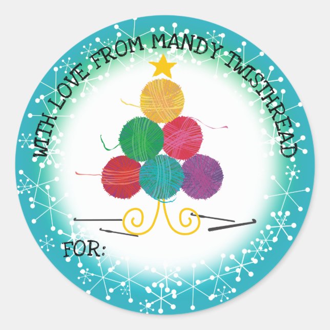 Adesivo Redondo Artesanatos de ganchos da árvore de natal (Frente)