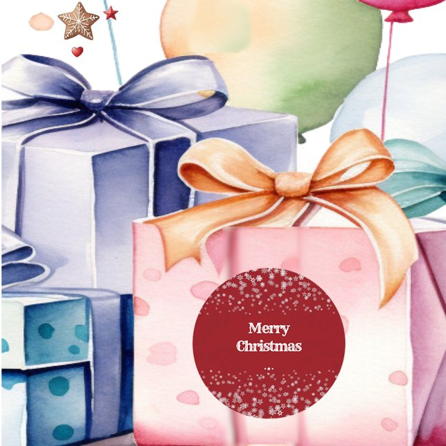 Adesivo Redondo Artesanatos do Floco de Neve Feliz de Natal da Cri (Kid's Merry Christmas Snowflakes Red Party Crafts Classic Round Sticker)