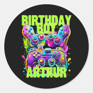 Adesivo Redondo Arthur Birthday Boy Video Game Birthday Gamer Arth