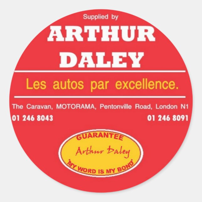 Adesivo Redondo Arthur Daley Motorama Car Bumper Sticker (Frente)