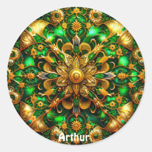 Adesivo Redondo ARTHUR ~ Verde brilhante e Dourado Natal ~