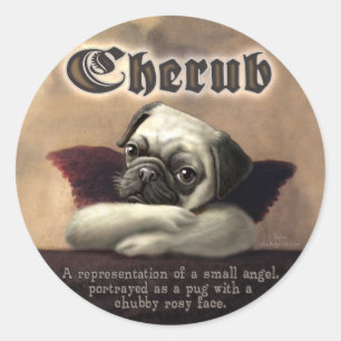 Adesivo Redondo Artigos angélicos do presente do querubim do Pug