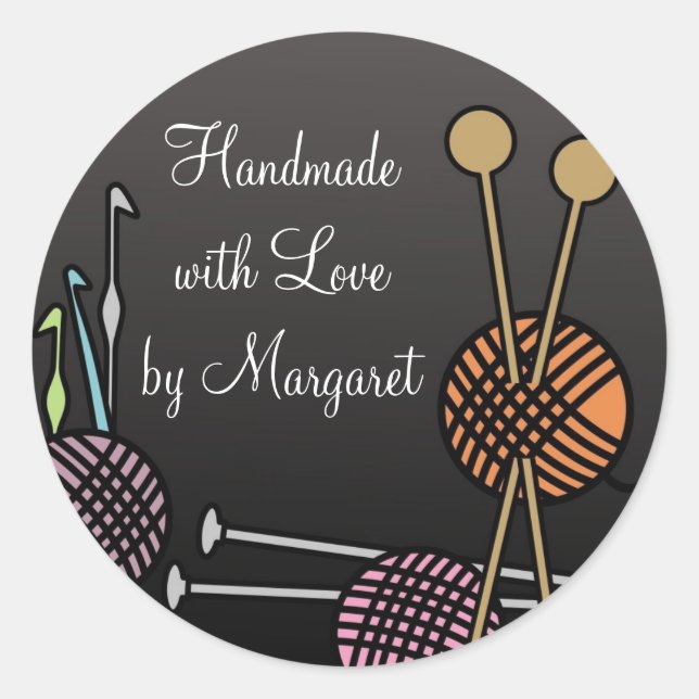 Adesivo Redondo Artigos de tricô de anzóis de crochê agulhas etiqu (Frente)