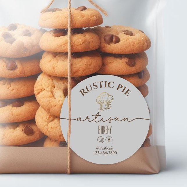 Adesivo Redondo Artisan Home Bakery Dourado Chef Cinza Luz (Criador carregado)