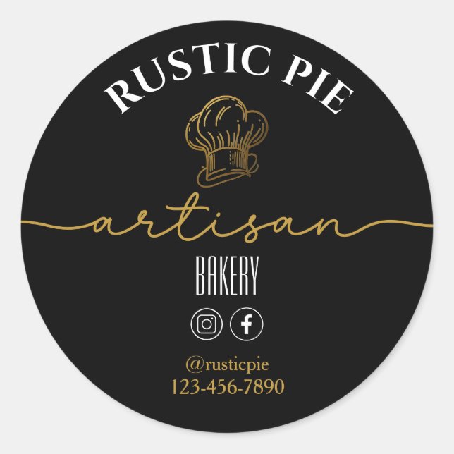 Adesivo Redondo Artisan Home Bakery Dourado Chef Hat Black (Frente)
