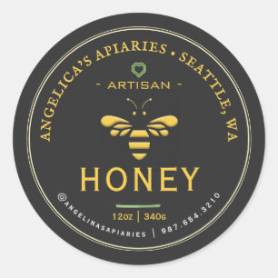 Adesivo Redondo Artisan Honey Label com Abelha e Coração