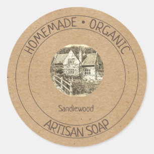 Adesivo Redondo Artisan Soap Kraft, artesanato editável