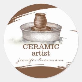 Adesivo Redondo Artista de cerâmica esculpindo oleiro de cerâmica