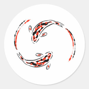 Adesivo Redondo Artista de Peixe Koi Preto e Vermelho Japonês