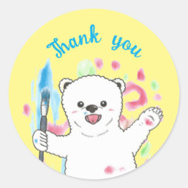Adesivo Redondo Artista do urso polar bonito Obrigado Sticker Amar