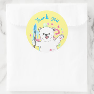 Adesivo Redondo Artista do urso polar bonito Obrigado Sticker Amar