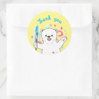 Adesivo Redondo Artista do urso polar bonito Obrigado Sticker Amar