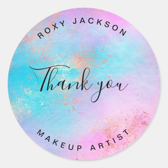 Adesivo Redondo Artista elegante da maquiagem de rosa dourada (Frente)