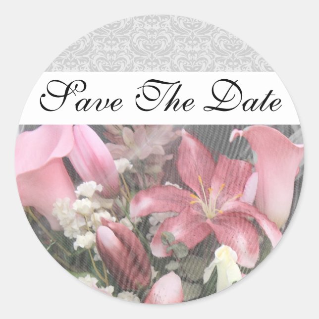 Adesivo Redondo Artista Floral Lily Damask Save The Date Sticker (Frente)