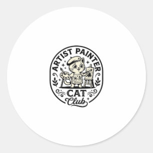 Adesivo Redondo Artista Pintor Gato Gato Engraçado Gráfico - Artis