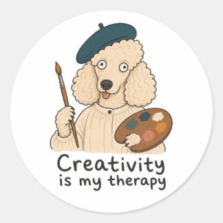 Adesivo Redondo Artista Poodle A Criatividade É Minha Terapia