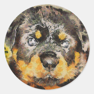 Adesivo Redondo Artístico Rottweiler Puppy Retrato