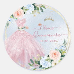 Adesivo Redondo ArtsApp H2 Rosas Beije Rosa Brilhante Quinceanera
