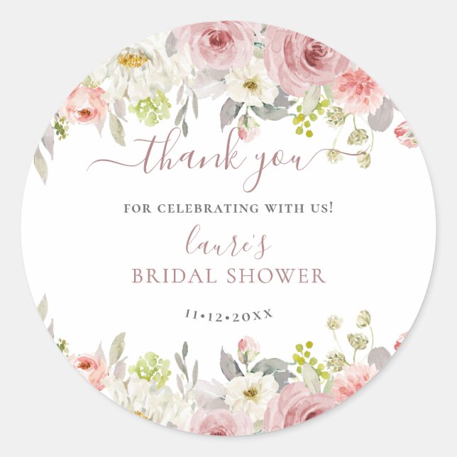 Adesivo Redondo ArtsApp H2 Rosas Cor-de-rosa Pó Bridal Shower (Frente)