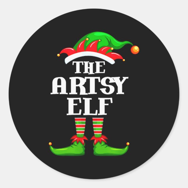 Adesivo Redondo Artsy Elf Matching Family Group Christmas Party Py (Frente)