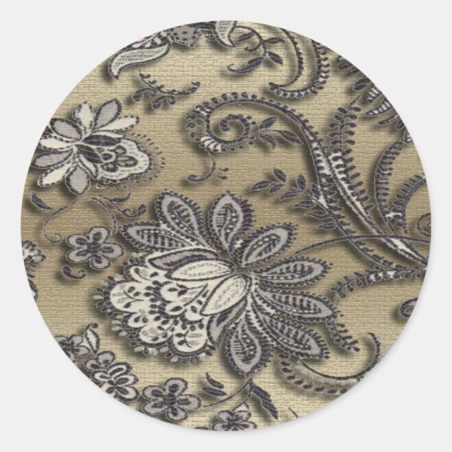 Adesivo Redondo Artsy - Flores Pretas e Douradas Emboscada (Frente)