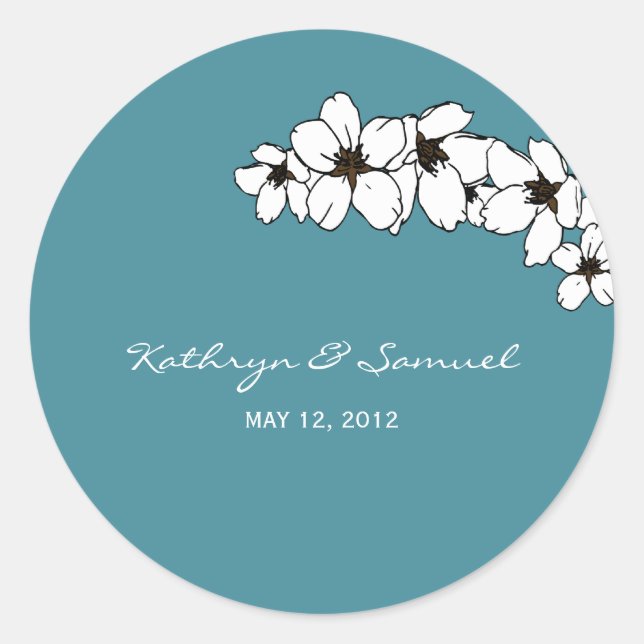 Adesivo Redondo Artsy Flowers Favor Stickers - Teal (Frente)