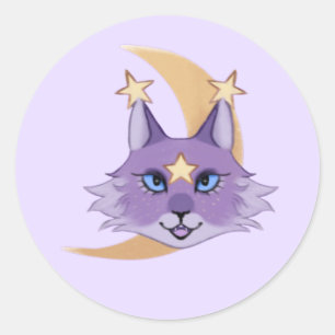 Adesivo Redondo Artsy Star Cat Whimsigoth