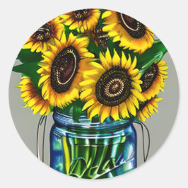 Adesivo Redondo Artsy Sunflower em Glass Jar Art