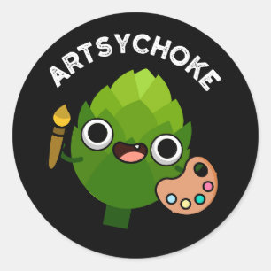 Adesivo Redondo Artsychoke Funny Veggie Artichoke Pun Dark BG