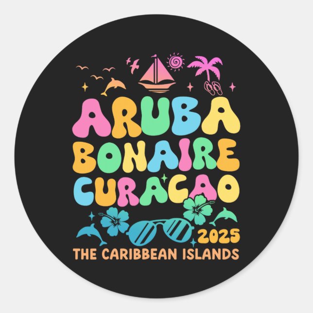 Adesivo Redondo Aruba Bonaire Curacao 2025 - Ilha Carriba Trave (Frente)
