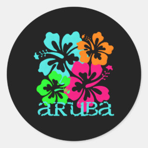 Adesivo Redondo Aruba Island Beach Tropical Paradise Viagem Surf O