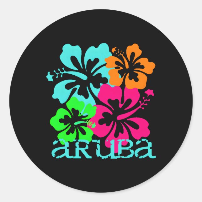 Adesivo Redondo Aruba Island Beach Tropical Paradise Viagem Surf O (Frente)