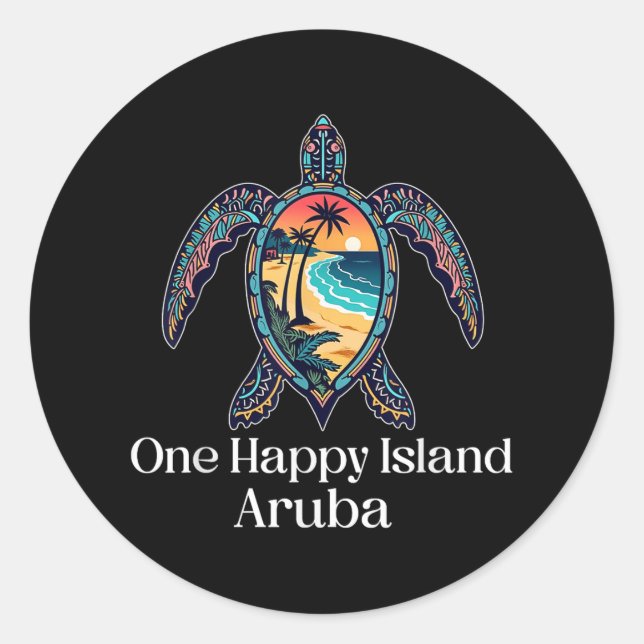 Adesivo Redondo Aruba One Happy Island Aruban Souvenir Me Vacina (Frente)
