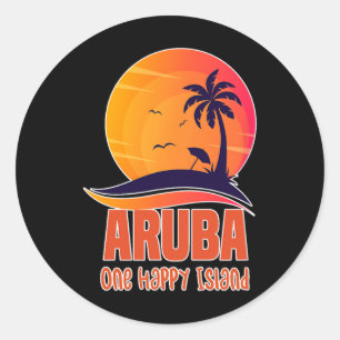 Adesivo Redondo Aruba One Happy Island Beaulinda Sunset Beach