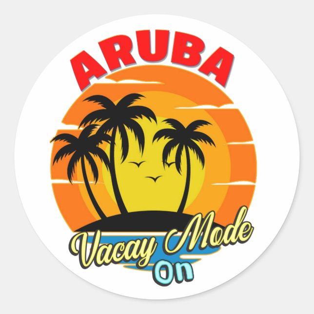 Adesivo Redondo Aruba Vacay Mode On Family Group Match Viagem (Frente)