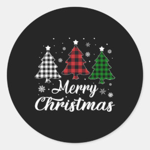 Adesivo Redondo Árvore Alegre de Natal Xmas Plaid Búfalo Vermelho