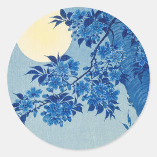Adesivo Redondo Árvore Azul ao Luar: Noite de Flor de Cerejeira Ja