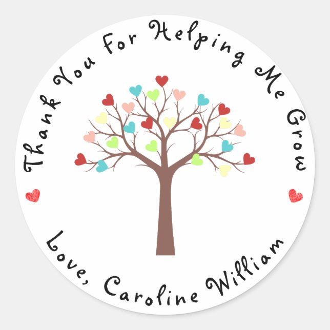 Adesivo Redondo Árvore Bonita de Corações Agradecemos (Frente)