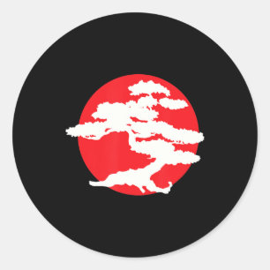 Adesivo Redondo Árvore Bonsai com sol vermelho japonês Karate Zen