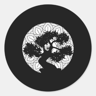 Adesivo Redondo Árvore Bonsai Mandala Zen Budista Ioga