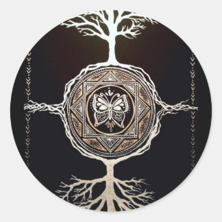 Adesivo Redondo Árvore borboleta Mandala