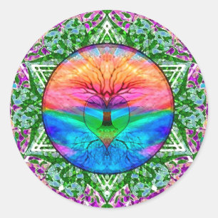 Adesivo Redondo Árvore calmante da vida em cores arco-íris