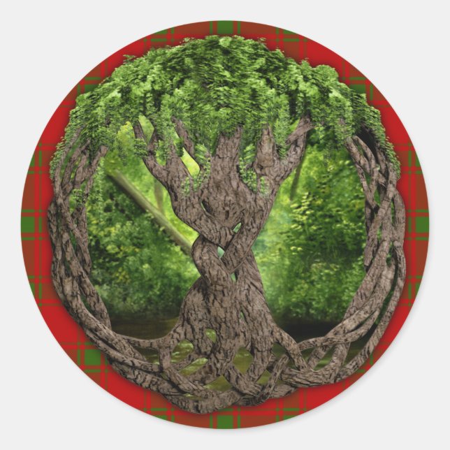 Adesivo Redondo Árvore Celta Da Vida E Clan MacDonald De Sleat (Frente)