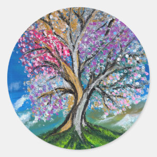 Adesivo Redondo Árvore Colorida - obra de arte feita à mão