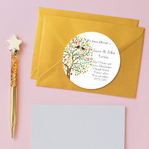 Adesivo Redondo Árvore da família de outono do Address Stickers