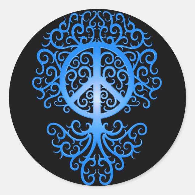 Adesivo Redondo Árvore da Paz, azul e preto (Frente)