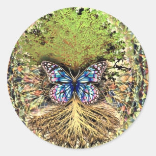 Adesivo Redondo Árvore da vida com borboleta Dourada