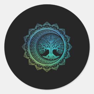 Adesivo Redondo Árvore Da Vida Fases Da Lua Crescente Mandala Flor